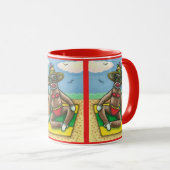 SOCK MONKEY RED BIKINI, BIJ DE BEACH CARTOON Funny Mok (Voorkant rechts)