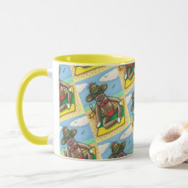 SOCK MONKEY RED BIKINI, BIJ DE BEACH CARTOON Funny Mok