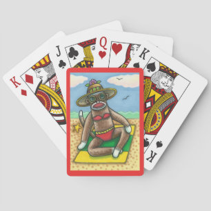 SOCK MONKEY RED BIKINI, BIJ DE BEACH CARTOON Funny Pokerkaarten