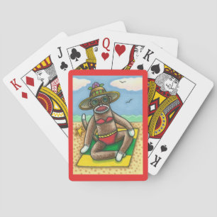 SOCK MONKEY RED BIKINI, BIJ DE BEACH CARTOON Funny Pokerkaarten