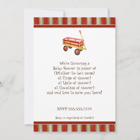 Sock Monkey, Red Wagon, Boy Baby shower Invitation Kaart (Achterkant)