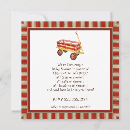Sock Monkey, Red Wagon, Boy Baby shower Invitation Kaart (Achterkant)