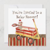 Sock Monkey, Red Wagon, Boy Baby shower Invitation Kaart (Voorkant)