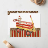 Sock Monkey Red Wagon, dank u Kaarten Notitiekaartje (Voorkant / Achterkant in situ)