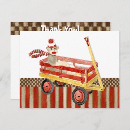 Sock Monkey Red Wagon, dank u Kaarten Notitiekaartje (Voorkant / Achterkant)