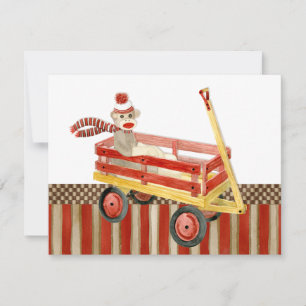 Sock Monkey Red Wagon, dank u Kaarten Notitiekaartje