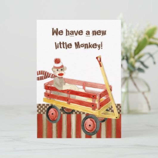 Sock Monkey, Red Wagon, Jongen Aankondiging (Staand voorkant)