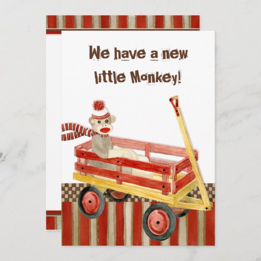 Sock Monkey, Red Wagon, Jongen Aankondiging (Voorkant / Achterkant)