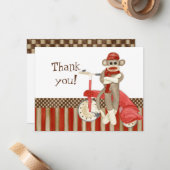 Sock Monkey Retro driewieler, dank u opmerking Kaa Notitiekaartje (Voorkant / Achterkant in situ)