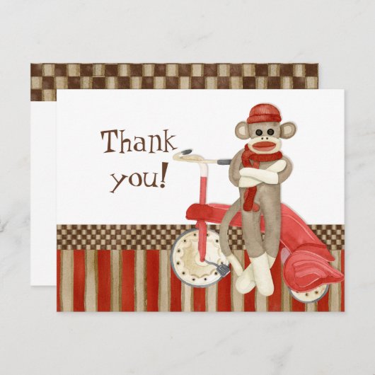 Sock Monkey Retro driewieler, dank u opmerking Kaa Notitiekaartje (Voorkant / Achterkant)