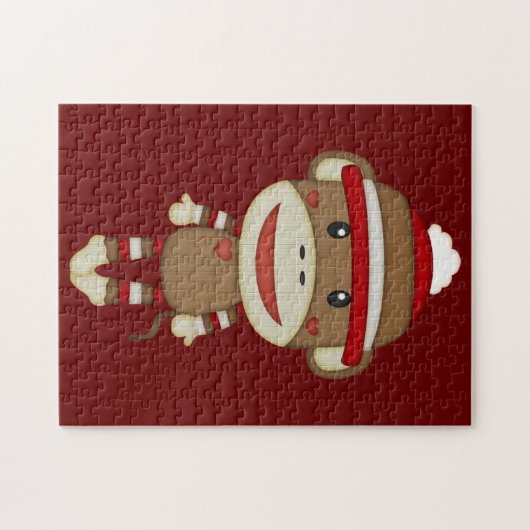 Sock Monkey Retro Family Fun Game Legpuzzel (Horizontaal)