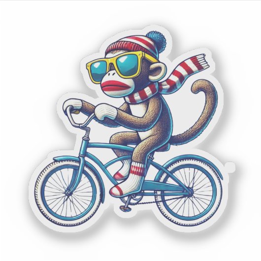 Sock Monkey Riding Bike Sticker (Voorkant)