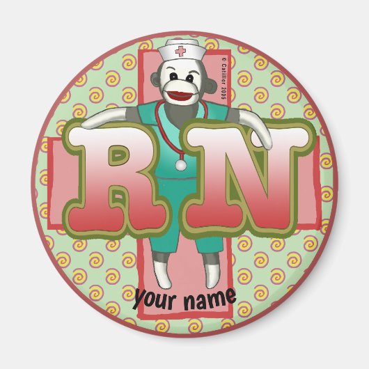 Sock Monkey RN Nurse magneet (Voorkant)