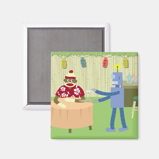 Sock Monkey Robot Waiter Magneet (Voorkant / Achterkant)