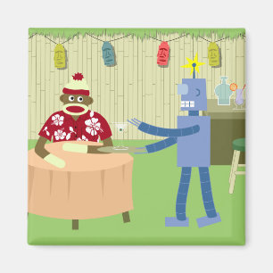 Sock Monkey Robot Waiter Magneet