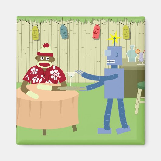 Sock Monkey Robot Waiter Magneet (Voorkant)