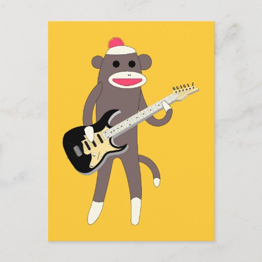 Sock Monkey Rocks met Electric Guitar Briefkaart (Voorkant)