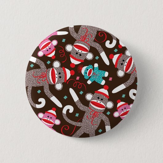 Sock Monkey Ronde Button 5,7 Cm (Voorkant)