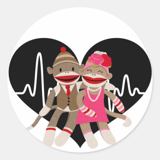 Sock Monkey Ronde Sticker (Voorkant)