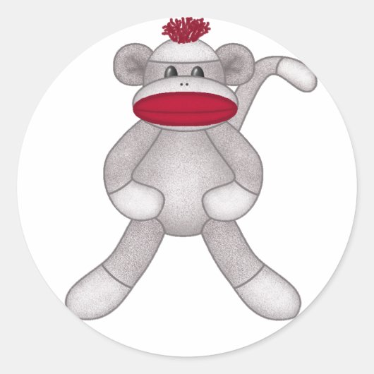 Sock Monkey Ronde Sticker (Voorkant)