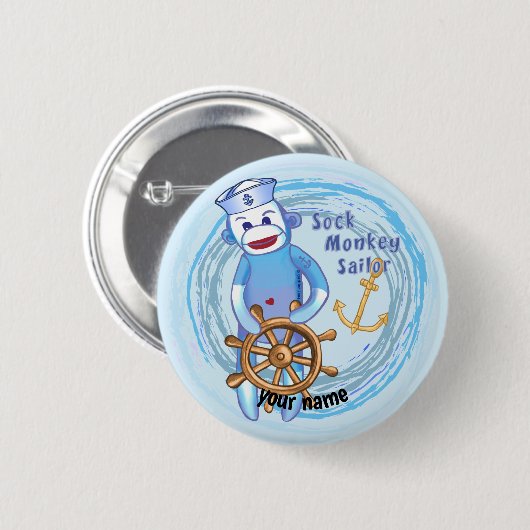 Sock Monkey Sailor Ronde Button 5,7 Cm (Voorkant /achterkant)