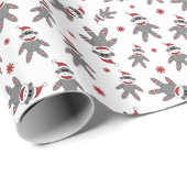 Sock Monkey Santa Hat Kleine Kerst Feestdagen Cadeaupapier (Rol Hoek)