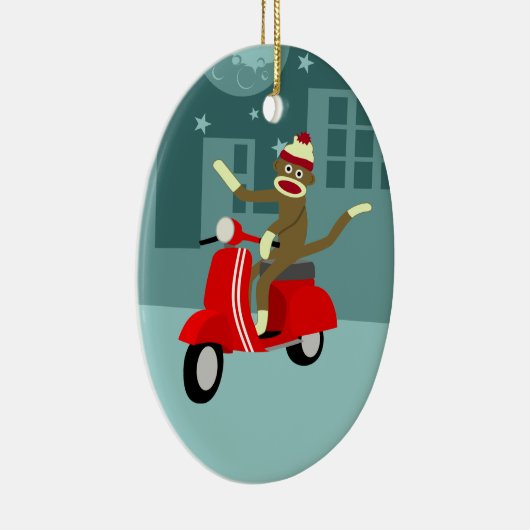 Sock Monkey Scooter Keramisch Ornament (Rechts)