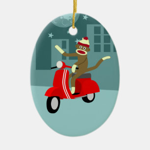 Sock Monkey Scooter Keramisch Ornament