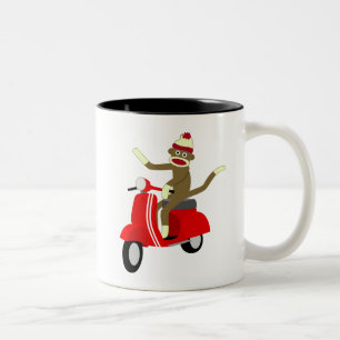 Sock Monkey Scooter Tweekleurige Koffiemok