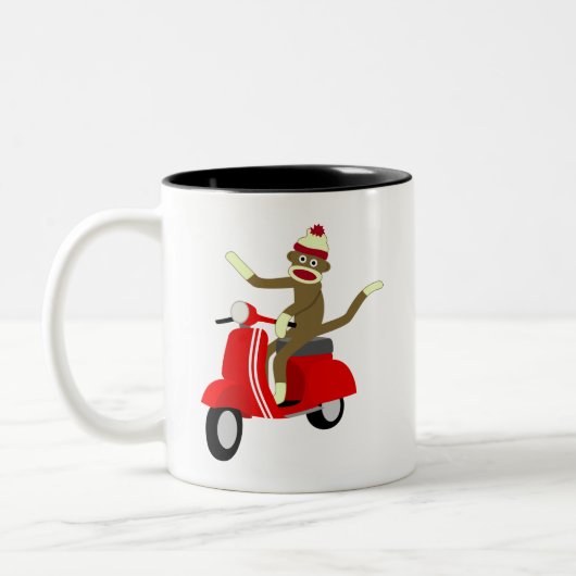 Sock Monkey Scooter Tweekleurige Koffiemok (Links)