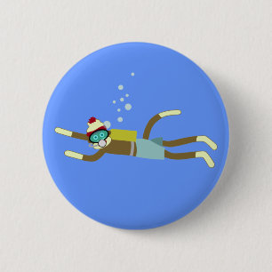 Sock Monkey Scuba Diver Ronde Button 5,7 Cm