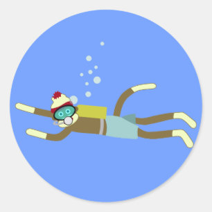 Sock Monkey Scuba Diver Ronde Sticker