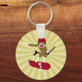 Sock Monkey Skateboarder Sleutelhanger (Voorkant)