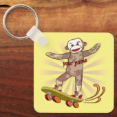 Sock Monkey Skater aangepaste naam Sleutelhanger (Voorkant)