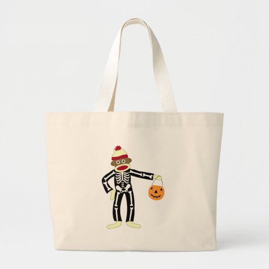 Sock Monkey Skeleton Halloween Grote Tote Bag (Voorkant)