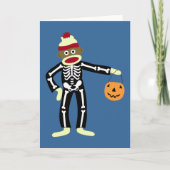 Sock Monkey Skeleton Halloween Kaart (Voorkant)