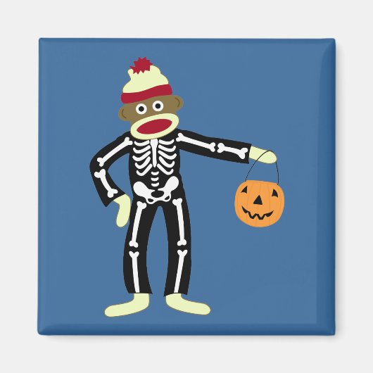Sock Monkey Skeleton Halloween Magneet (Voorkant)