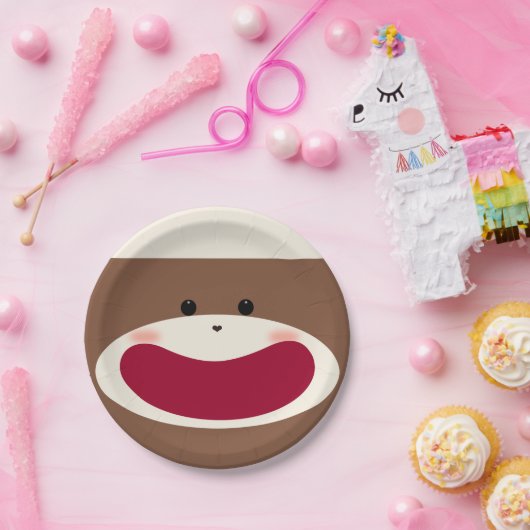 Sock Monkey Smile(jongen) Papieren Bordje (Feest)