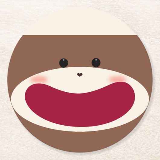 Sock Monkey Smile(jongen) Ronde Kartonnen Onderzetter (Voorkant)