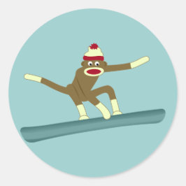 Sock Monkey Snowboarder Ronde Sticker