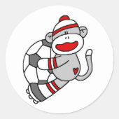 Sock Monkey Soccer Ronde Sticker (Voorkant)