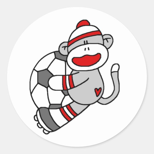 Sock Monkey Soccer Ronde Sticker (Voorkant)