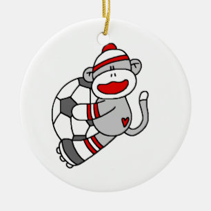 Sock Monkey Soccer T shirten en cadeaus Keramisch Ornament