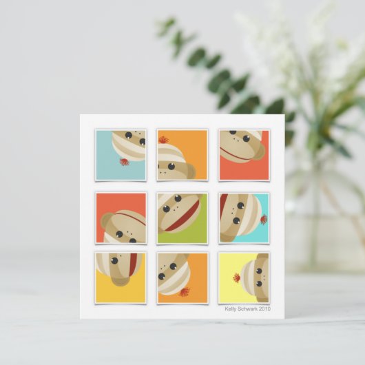 Sock Monkey Socks Blocks Square Invitation Kaart (Staand voorkant)