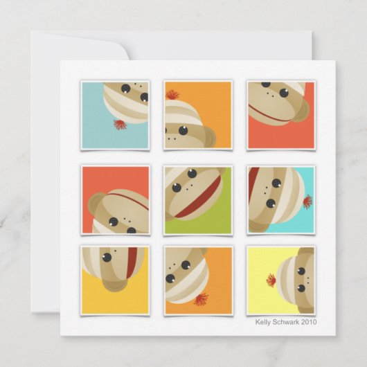 Sock Monkey Socks Blocks Square Invitation Kaart (Voorkant)