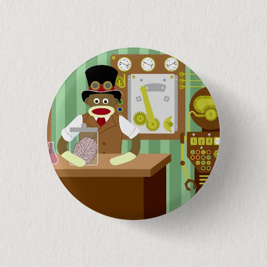 Sock Monkey Steampunk Scientist Ronde Button 3,2 Cm (Voorkant)