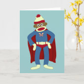 Sock Monkey Superheld Kaart (Gele Bloem)