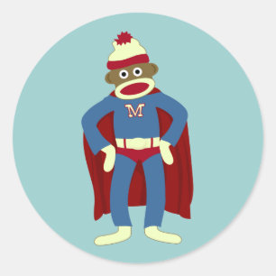Sock Monkey Superheld Ronde Sticker