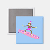 Sock Monkey Surfer Girl Magneet (Voorkant / Achterkant)