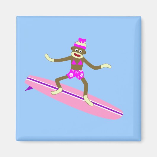 Sock Monkey Surfer Girl Magneet (Voorkant)